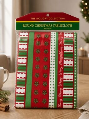 Red & Green Round Christmas Tablecloth 60 inches round